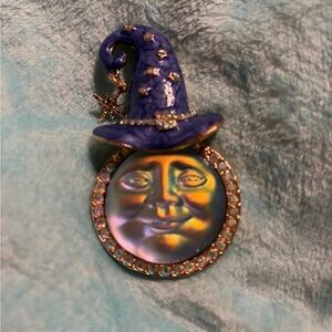Colorful Moon Face Brooch with Star Charm